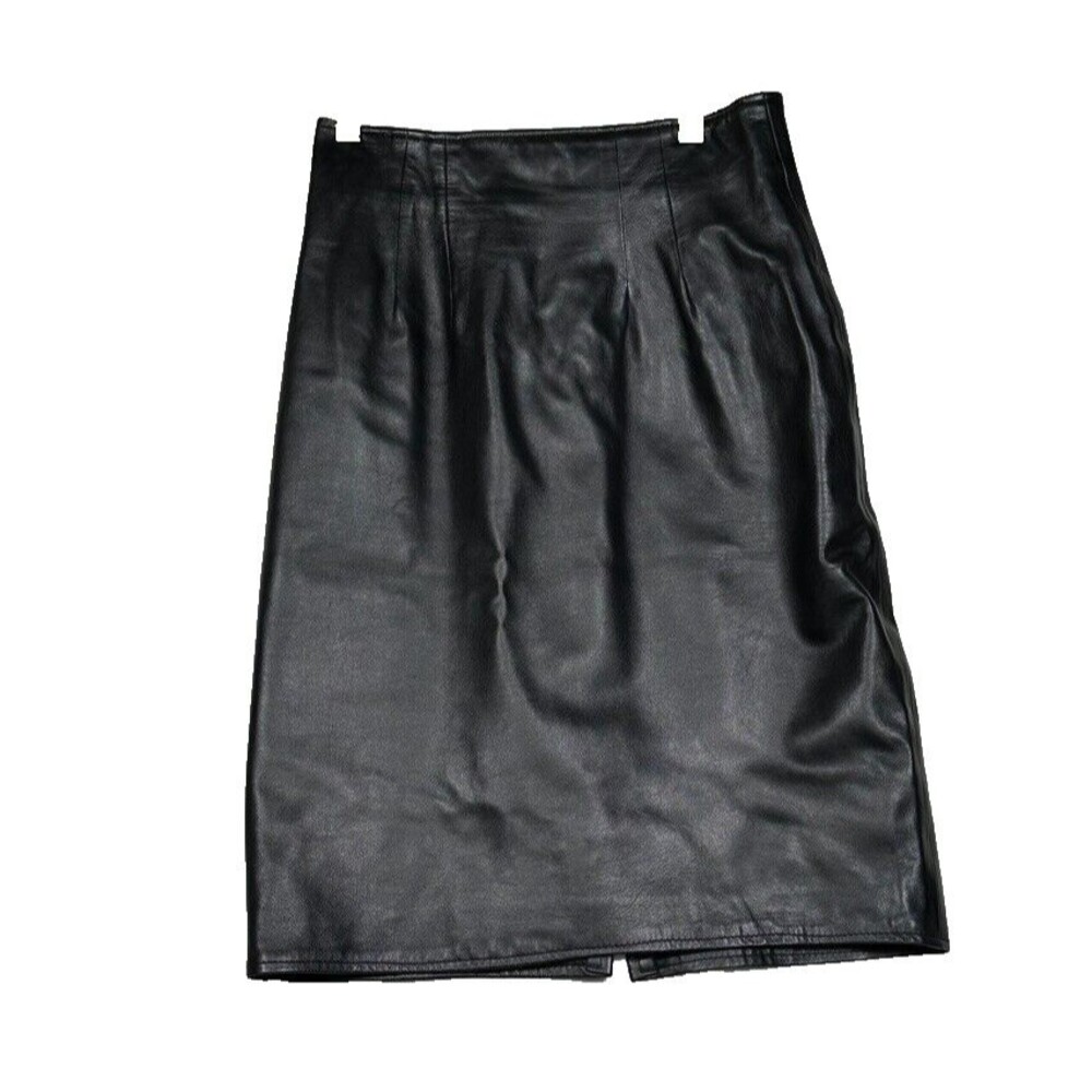 Erez Black Leather Womens Size 6 Pencil Skirt Lined Zipper Back Slit Winter